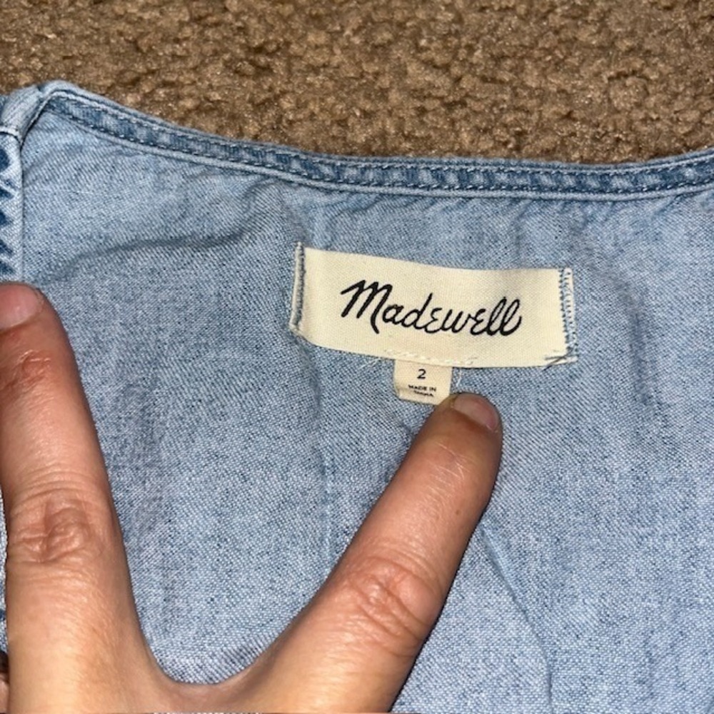 Madewell Tencel Denim Button-Front Tie-Sleeve Mini Dress Brannon Blue 2 - Picture 8 of 10